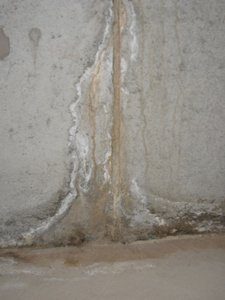 leaking foundation crack with evidence of staining